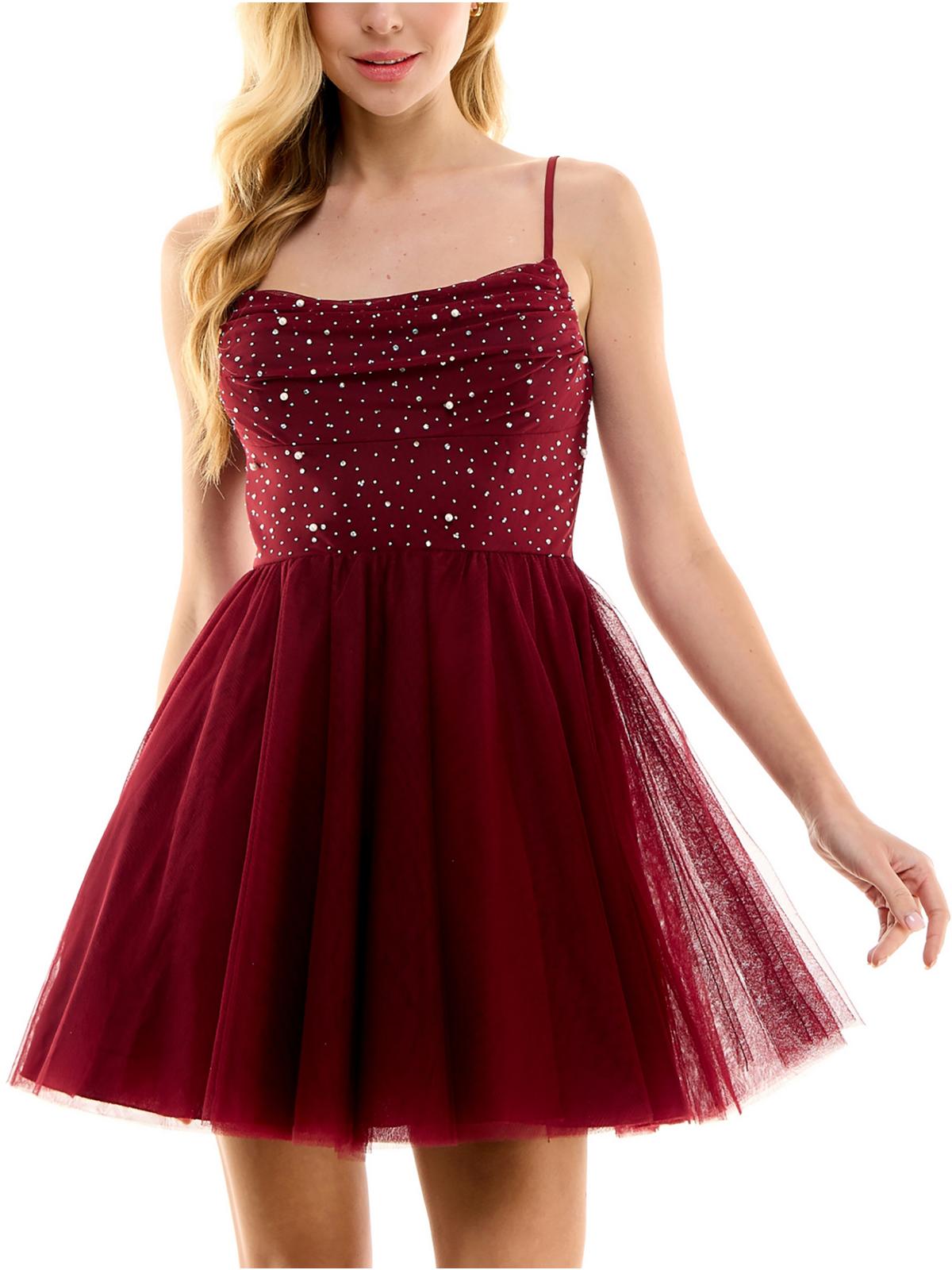 

Платье-мини для вечеринок Juniors Womens Fit & Flare City Studios, цвет wine