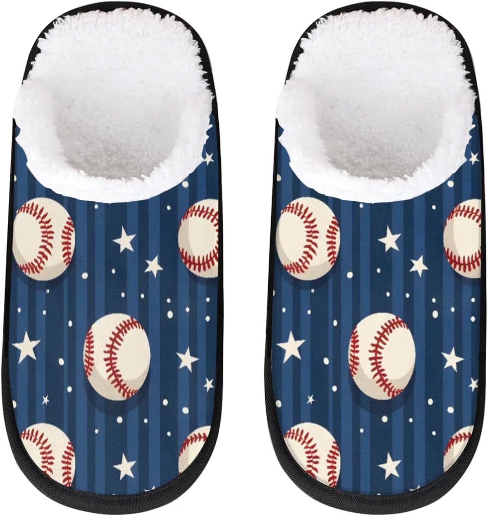 

Тапочки Gublec для женщин и мужчин, уютные с нескользящей подошвой, для дома, теплые плюшевые тапочки для дома, спальни и путешествий, Baseball Star Stripe