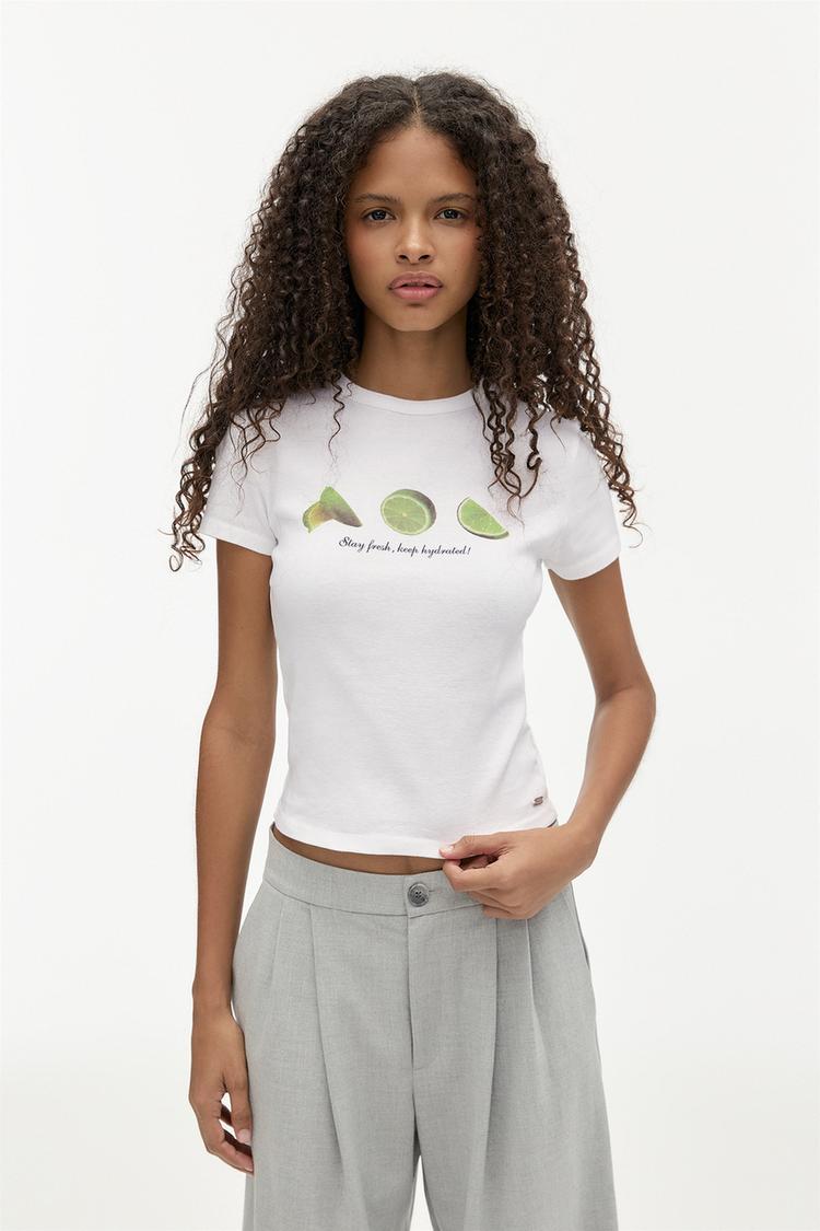 

Футболка цвета лайма Pull And Bear, белый