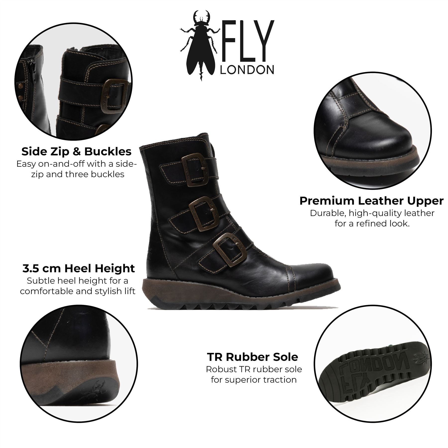 Женские кожаные ботинки Fly London SCOP110 в стиле челси с молнией на щиколотке, черный — фото 2