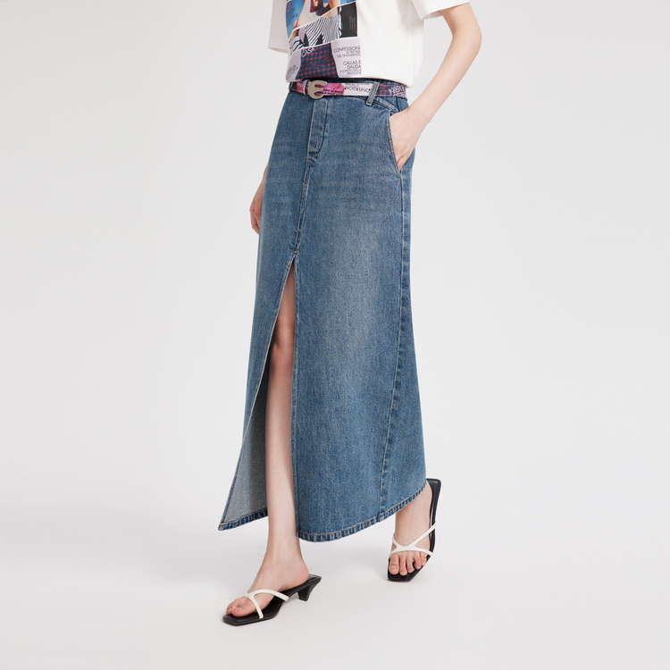 

ELLE Джинсовая длинная юбка для женщин Denim Blue Moderate Mid Length A line