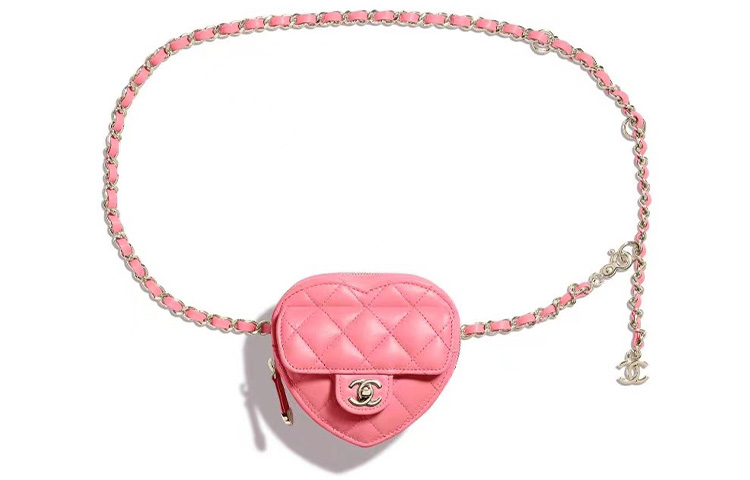 

CHANEL Мини-поясная сумка из овчины в форме сердца для женщин розовая
