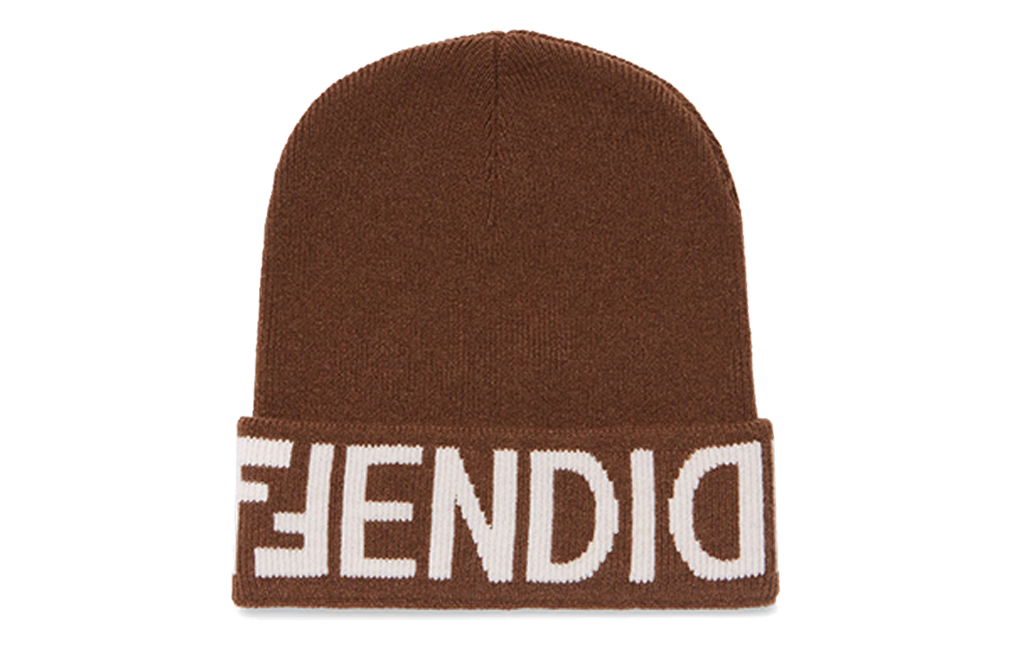 

Вязаная шапка с логотипом и интарсией FENDI, коричневый