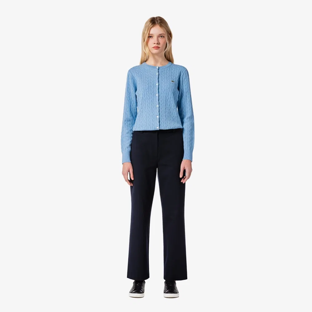Брюки женские Lacoste, прямые укороченные, фланель, темно-синие