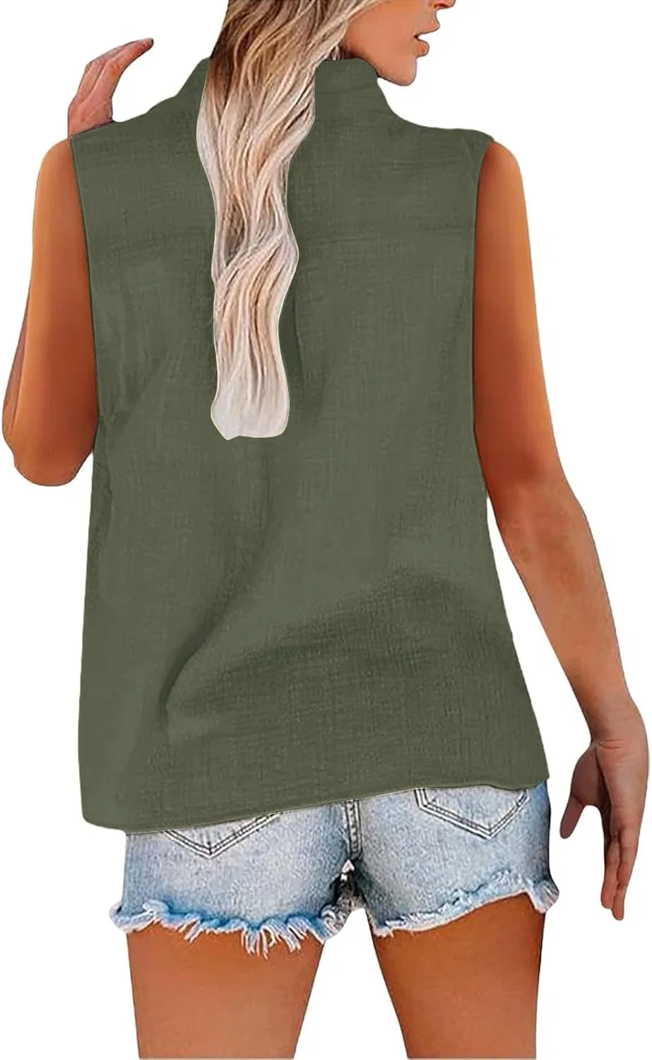 Женский топ-танк свободного кроя, Linen, Army Green — фото 4