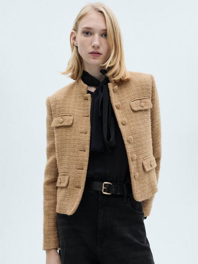 

Твидовый пиджак в клетку из лахти Mango, цвет Medium Brown