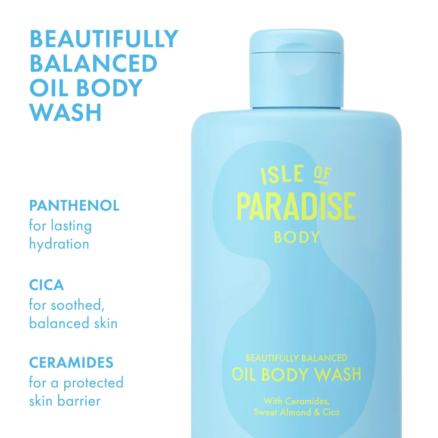 Isle of Paradise Balanced Oil Cleanser для мягкой и гладкой кожи, гель для душа с церамидами, пантенолом и центеллой, защищает и удерживает влагу, 330 мл — фото 2
