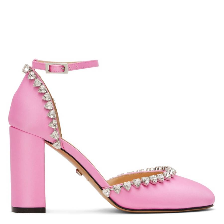 Mach & Mach Audrey 95 Кристальные Сердечки Атласные Туфли, розовый