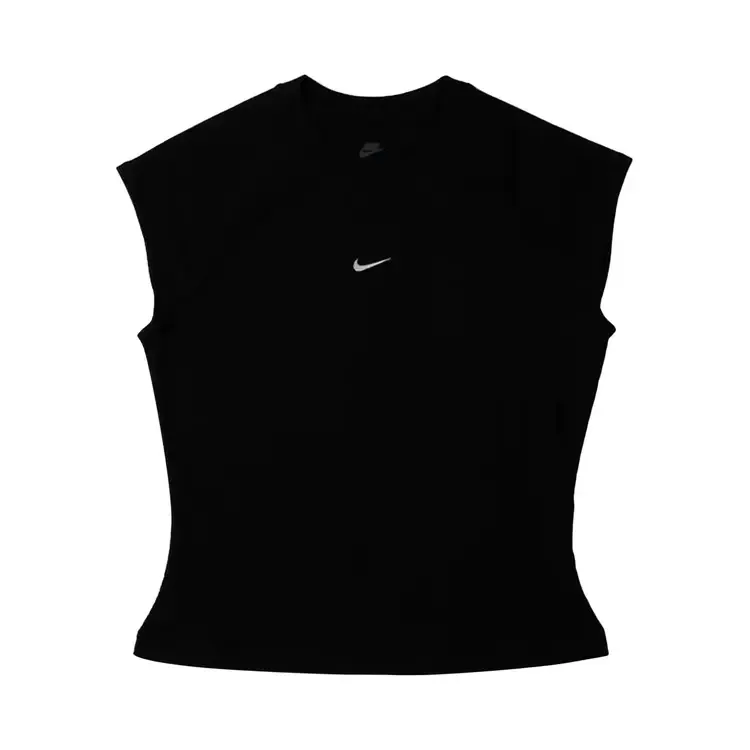 Облегающая трикотажная блузка Nike NSW Chill с коротким рукавом, ребристая, цвет «Черный/Парусный»