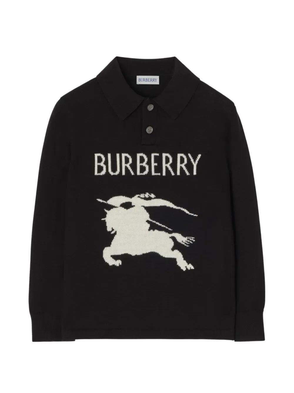 Хлопковая рубашка-поло с длинными рукавами в рыцарском стиле Burberry Kids, черный