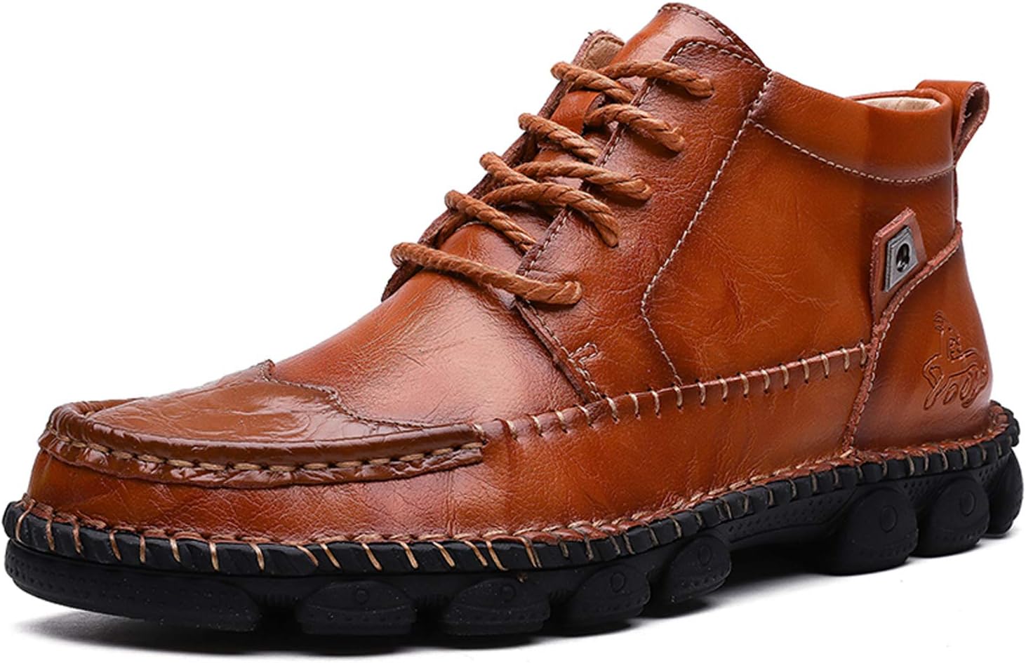 

Мужские ботинки на шнуровке Honeystore, британский стиль, высокие кожаные мотоциклетные обувь, коричневый