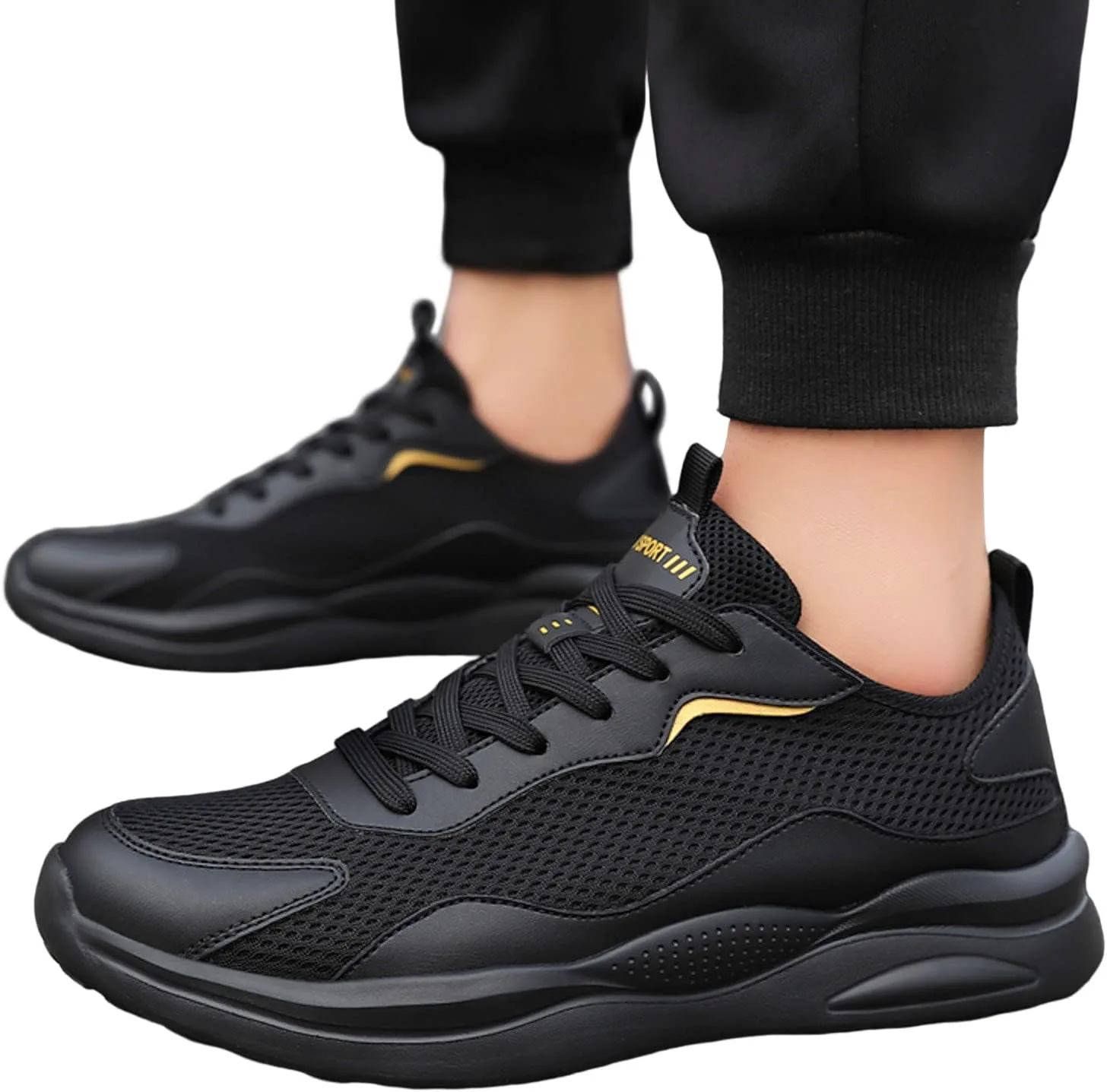 

Кроссовки Hbeylia для мужчин с превосходной амортизацией, модной шнуровкой, дышащие, для ходьбы, устойчивые к ударам, легкие, спортивные, для тенниса, кросс-тренинга, повседневные спортивные, для беговых дорожек, черный