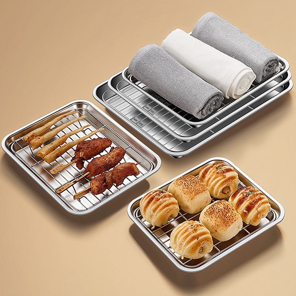 

2 шт., 26*21 см, противень для гриля, противни для выпечки с решеткой для слива масла, с решеткой, форма для выпечки, противень для печенья с охлаждающей стойкой для выпечки, сковорода-гриль из нержавеющей стали qiangzhipow