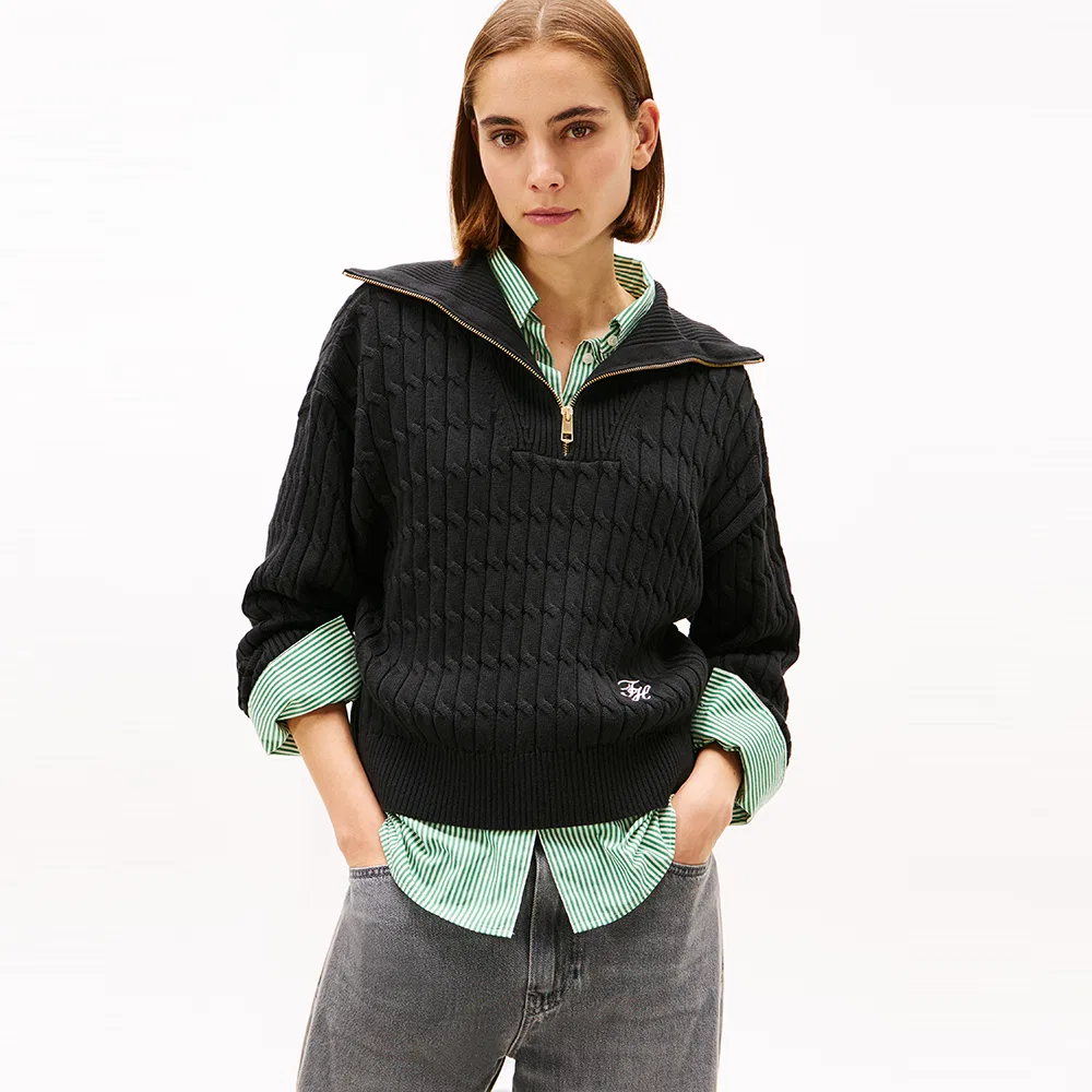 Женский хлопковый свитер на молнии чёрный от Tommy Hilfiger Women