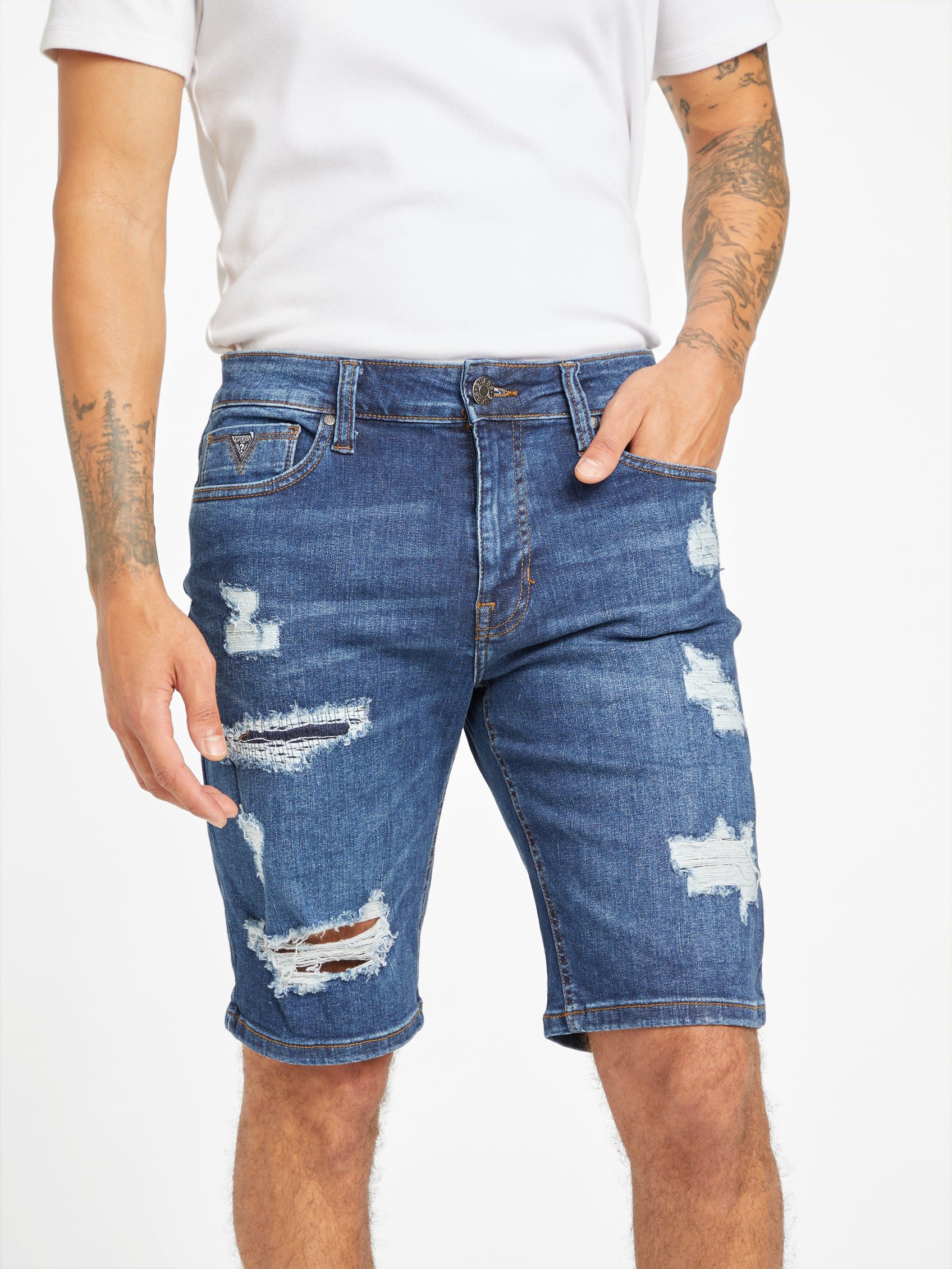 

Джинсовые шорты Jonah Rip-and-Repair Guess Factory, цвет dark destroy wash
