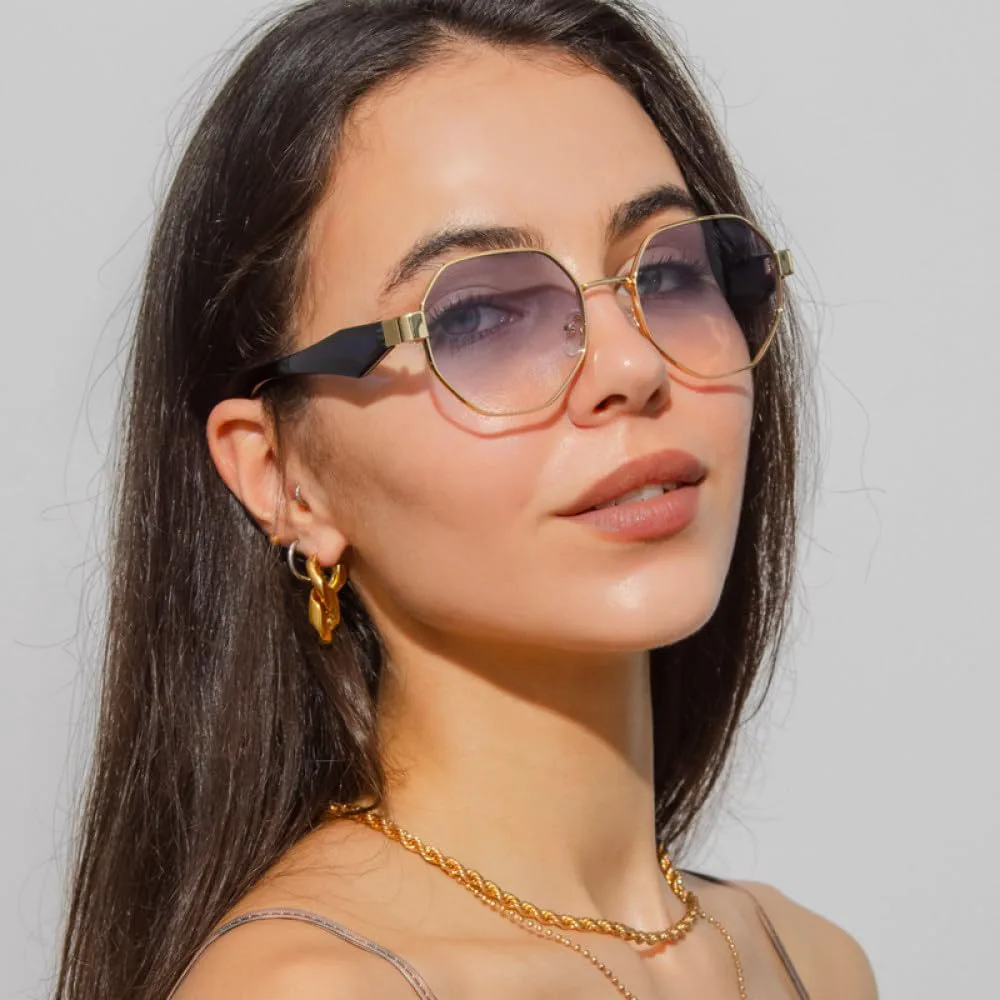 

Солнцезащитные очки Polygon Metal Sunglasses Women Vintage Frames для женщин, роскошные панк-очки, очки для вождения, защита от ультрафиолета UV400 TYUVIVO, Blue