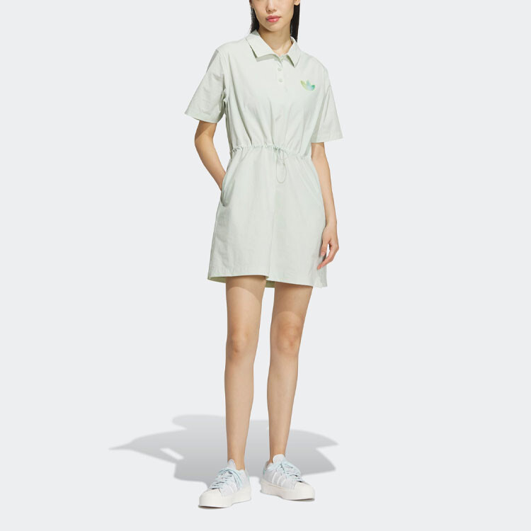 Платье с короткими рукавами женское льняное зеленое Adidas Originals — фото 2