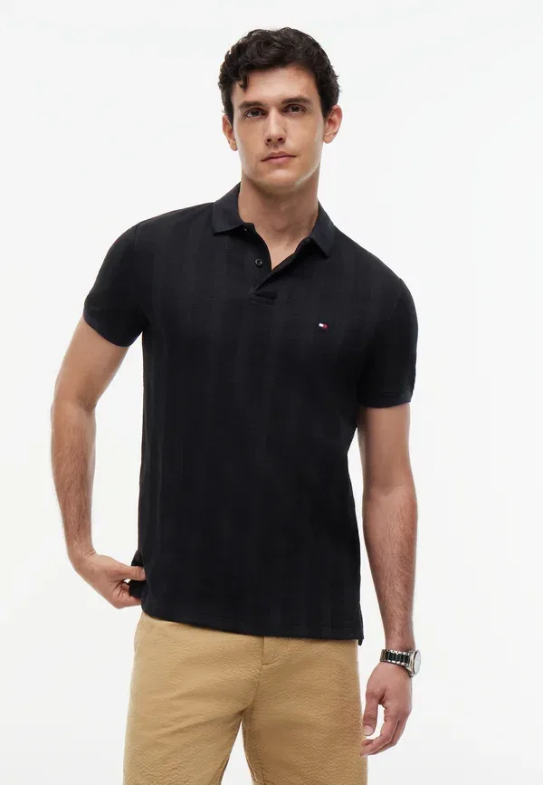 Поло Tommy Hilfiger Vertical Tonal Stripe Reg Polo Elevated Essentials, черный