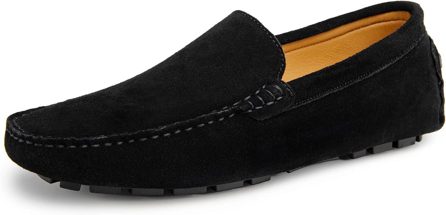 

Go Tour Mens Handmade Suede Leather Casual Loafers Shoes, A Black