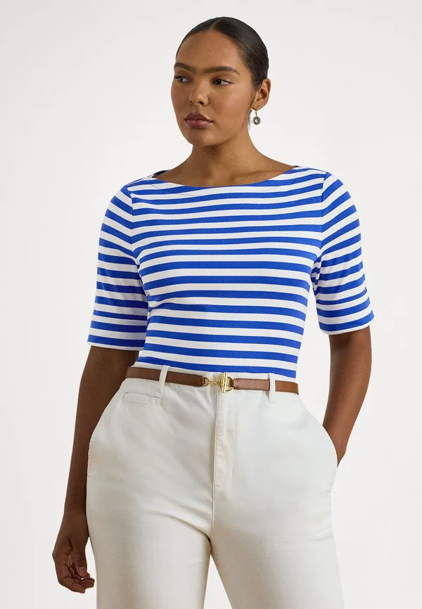 

Полосатая футболка из эластичного хлопка с вырезом-лодочкой Lauren Ralph Lauren Woman, Cruise Royal/White, Белый, Полосатая футболка из эластичного хлопка с вырезом-лодочкой Lauren Ralph Lauren Woman, Cruise Royal/White