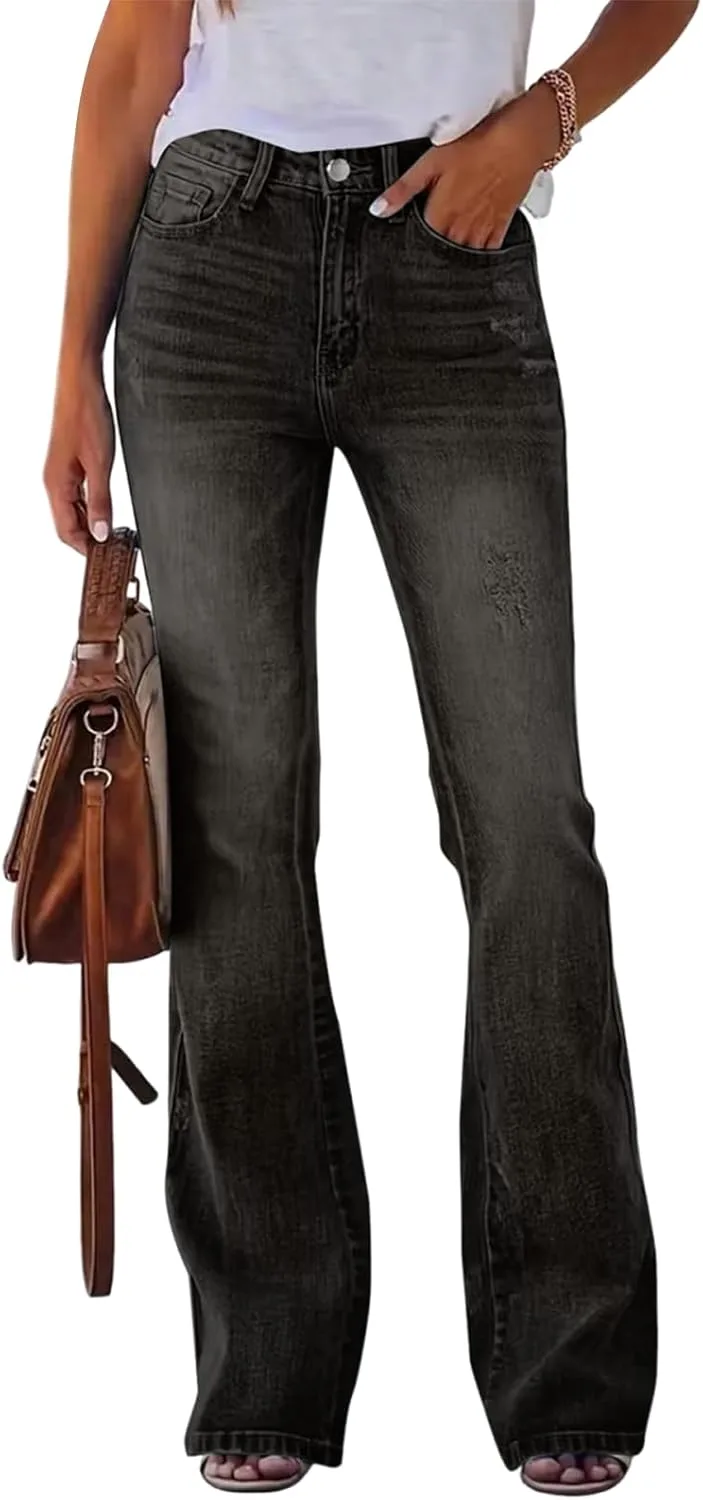 

Женские джинсы flare high waisted distressed stretchy bootcut с карманами Rikbuig