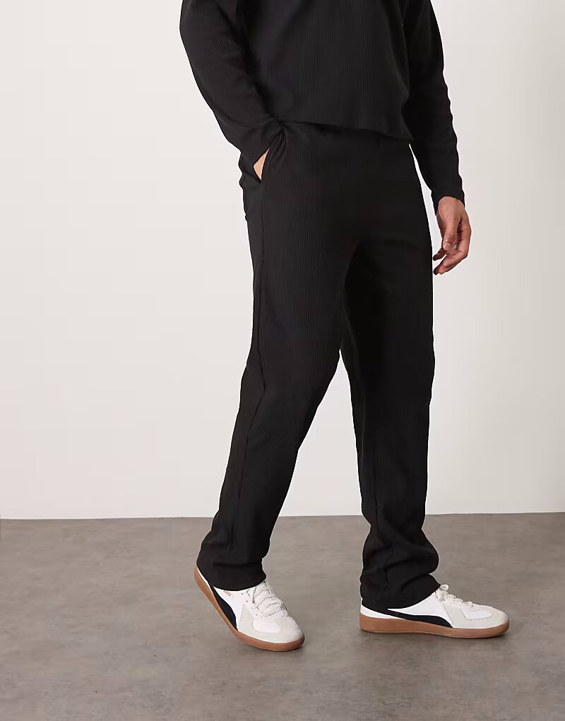 

Спортивные брюки прямого кроя ASOS DESIGN в рубчик, цвет: черный, выбеленный - CHARCOAL