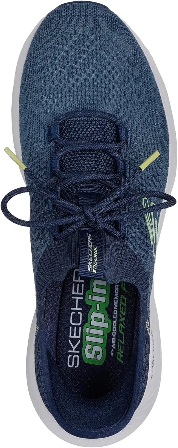 Мужские кроссовки Skechers Edgeride Raygo Hands Free без шнурков, Navy Knit Lime Trim — фото 3