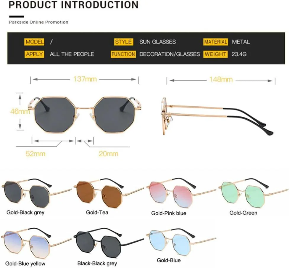 

Солнцезащитные очки в стиле ретро для мужчин/женщин, маленькая оправа, многоугольные солнцезащитные очки, винтажные металлические солнцезащитные очки HDUBFY, 3