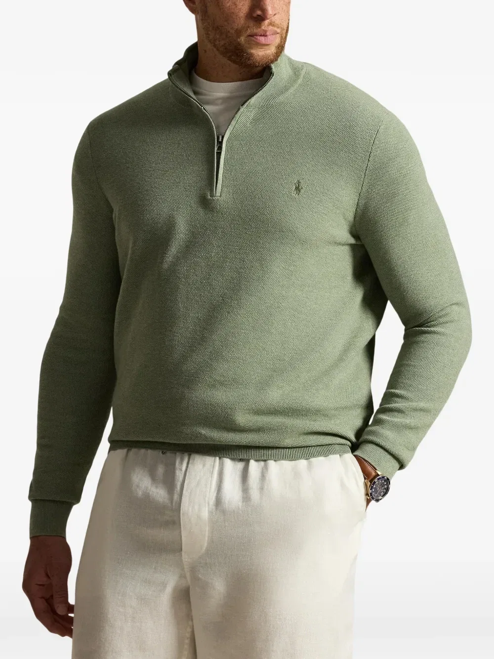 Свитер с воротником на молнии POLO RALPH LAUREN, зеленый — фото 3
