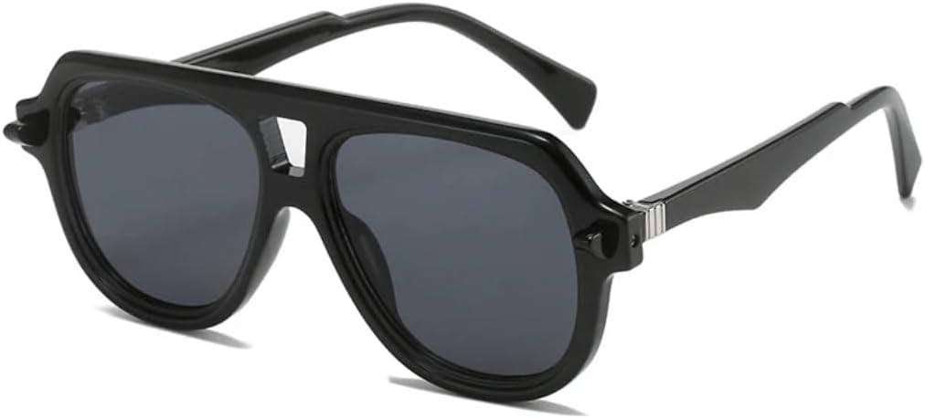 

Солнцезащитные очки для мужчин и женщин - защита UV400 - двойные перемычки, градиентные заклепки, оранжевый цвет, для занятий спортом на открытом воздухе и вождения DSVIGF, Black Gray