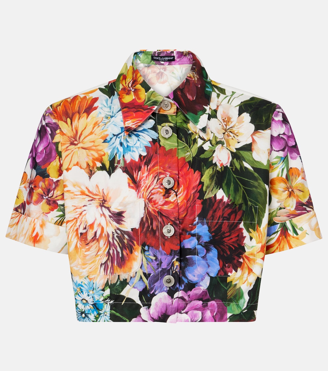 

Короткая хлопковая рубашка с цветочным принтом Dolce&Gabbana, B.Fiori Cret. F.Bco