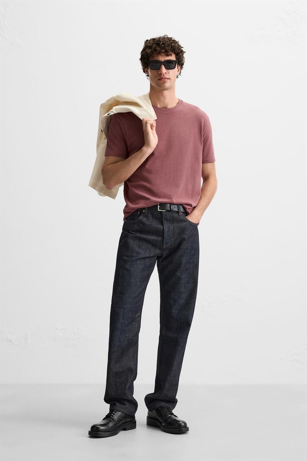 

Вязаная хлопковая футболка ZARA, цвет raspberry