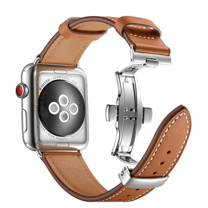 

Ремешок, совместимый с Apple, из натуральной кожи IBOANN, Black with Silver Buckle