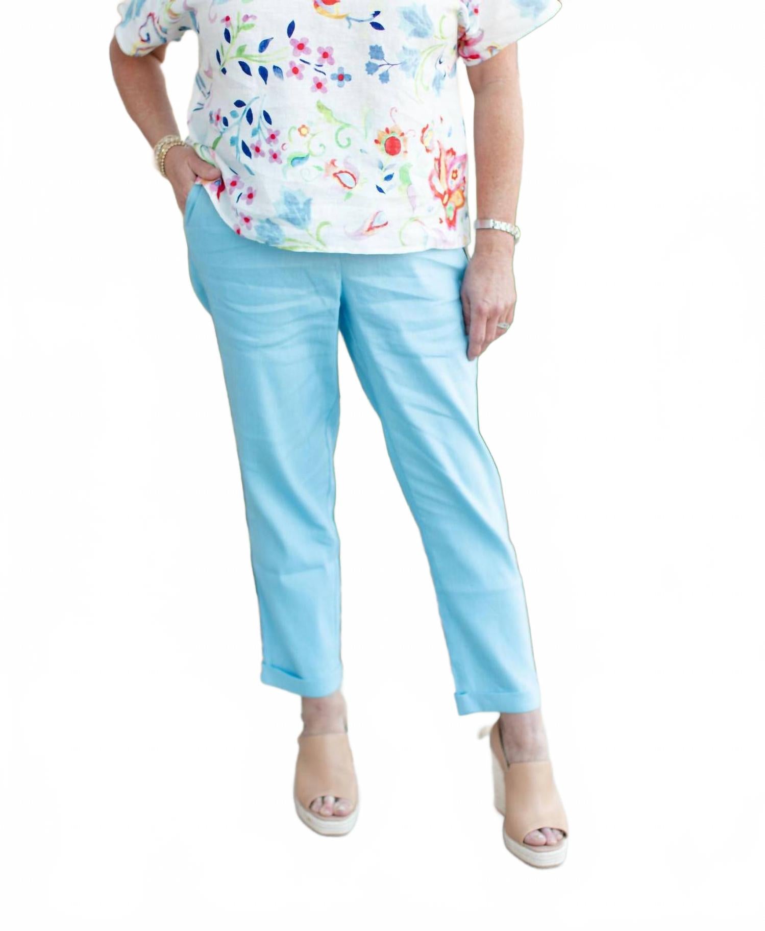 

Женские льняные брюки с манжетами в синем цвете CHARLIE B