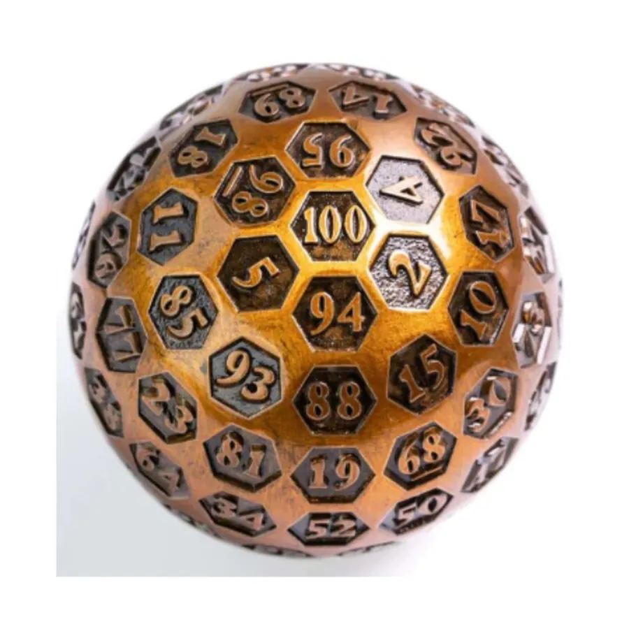 

45мм d100 - Золото с надписью, Dice Sets - Metal - D100's (Foam Brain Games)