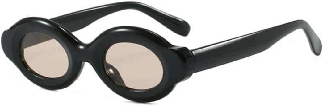 

Солнцезащитные очки для мужчин и женщин - защита UV400 - маленькие овальные линзы в стиле панк, яркие, для занятий спортом на открытом воздухе и вождения DSVIGF, Black Champagne