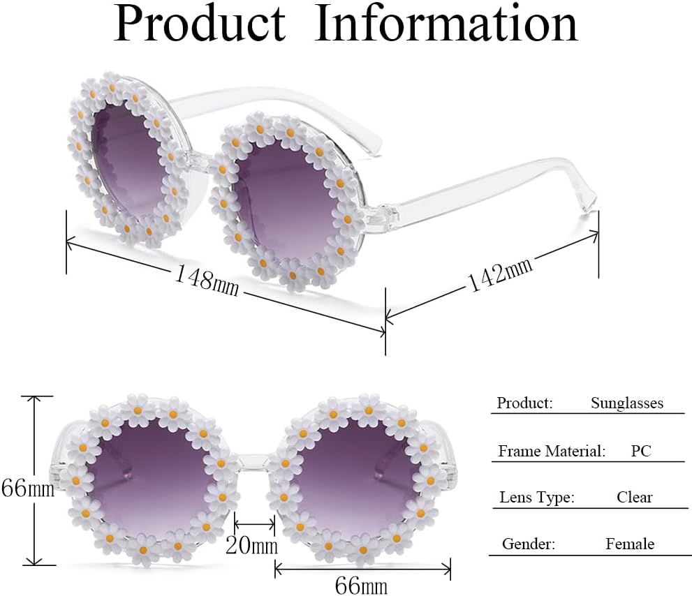 

Женские круглые солнцезащитные очки с цветочным рисунком, милые очки с защитой от УФ-излучения UV 400 для отдыха на открытом воздухе и на пляже JINHUIBBA, White&purple