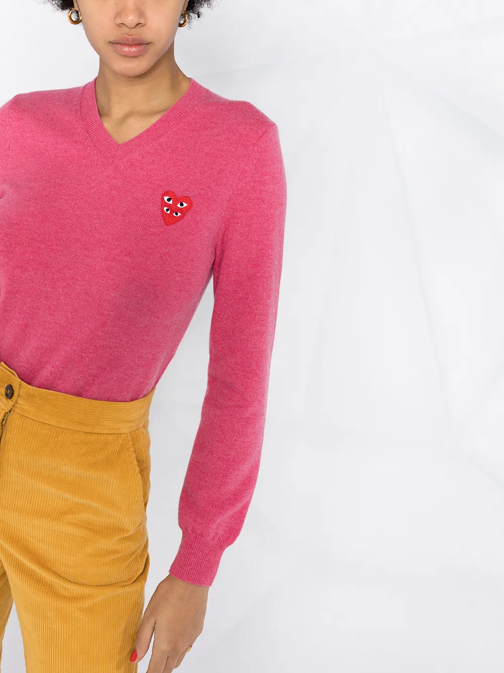 Топ с V-образным вырезом и нашивкой Comme Des Garçons Play, розовый — фото 3