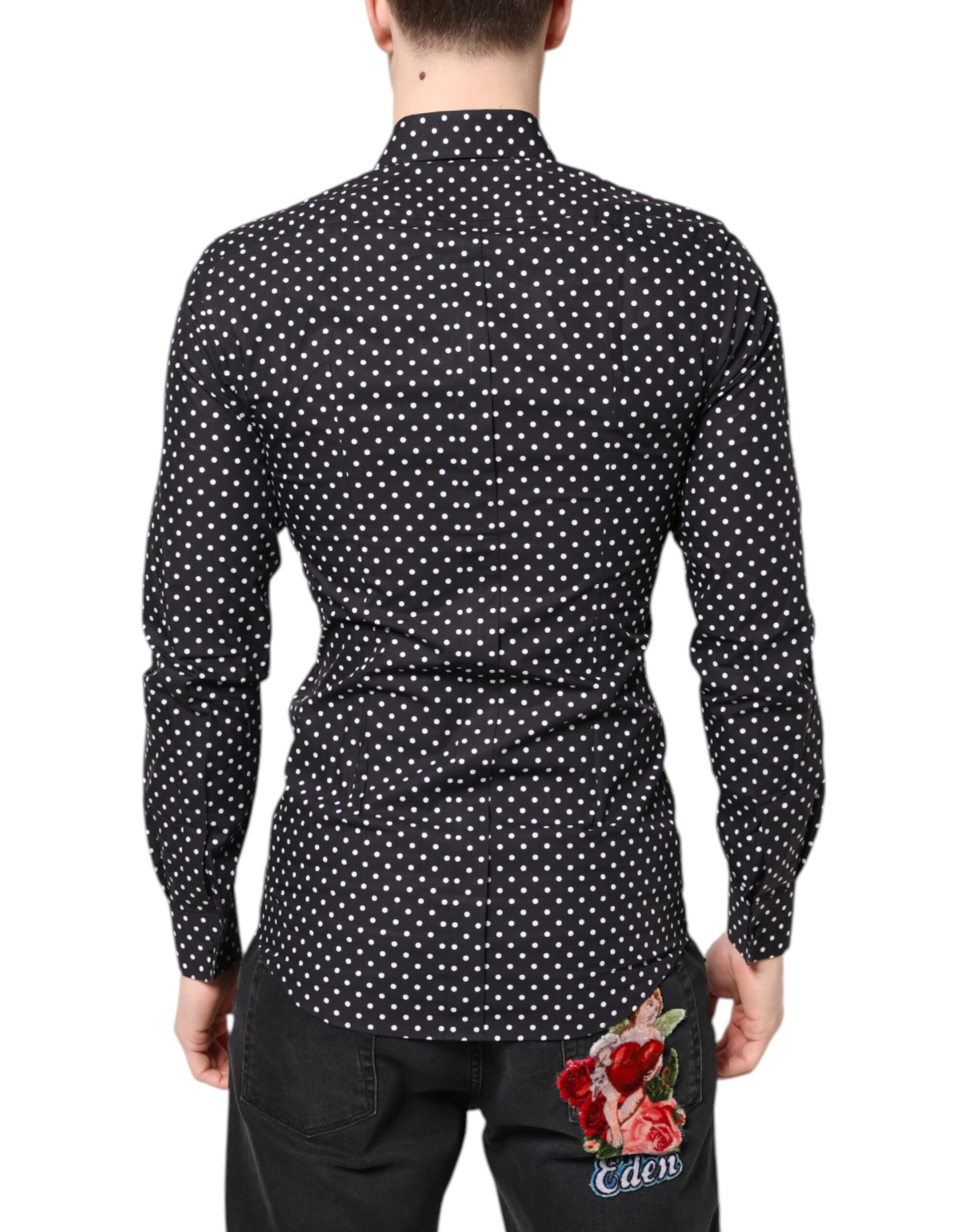 Черная рубашка в горошек с длинными рукавами, золотистого цвета Dolce & Gabbana — фото 3