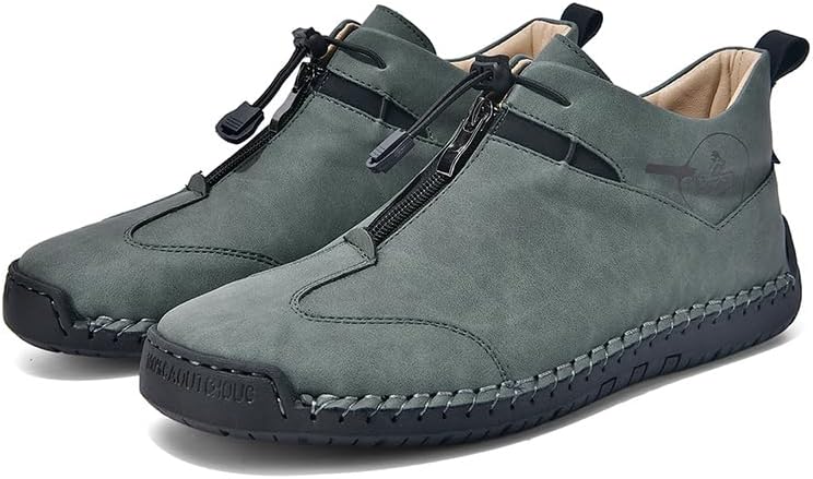 

Мужские повседневные кожаные ботинки на низком каблуке с застежкой-молнией, ручной работы, комфортные туфли в стиле мокасин, доступны в черном, синем и зеленом цветах Generic