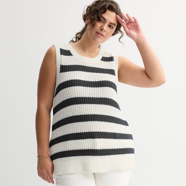 

Свободный свитер-майка больших размеров Sonoma Goods For Life, цвет beige gray stripe