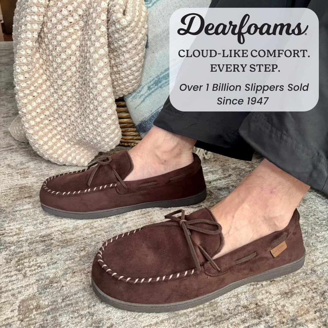 Мужские мокасины Dearfoams из микросуэда с завязками, коричневый — фото 2