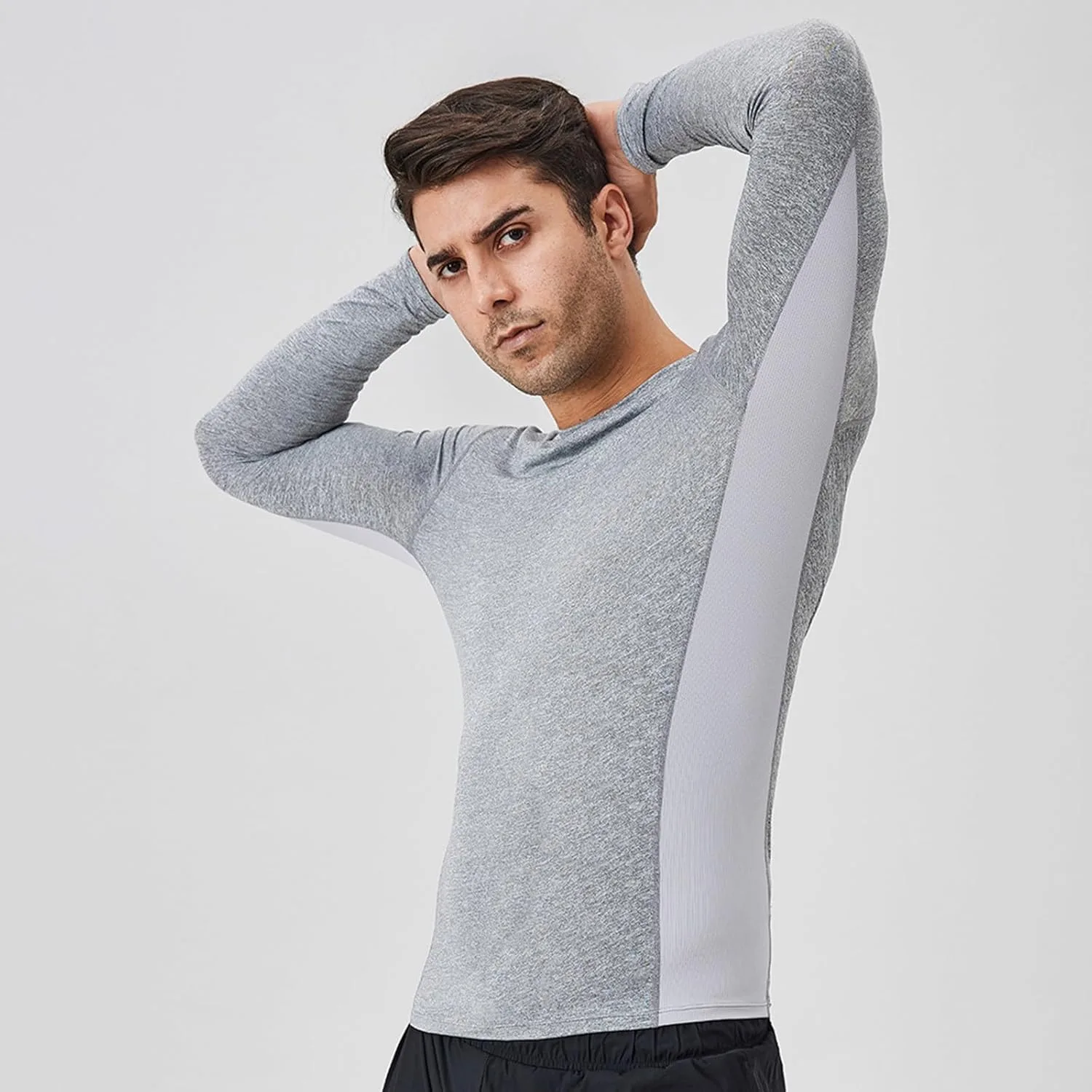 Мужская футболка для тренировок с длинным рукавом Slim Fit, легкая, быстросохнущая — фото 3
