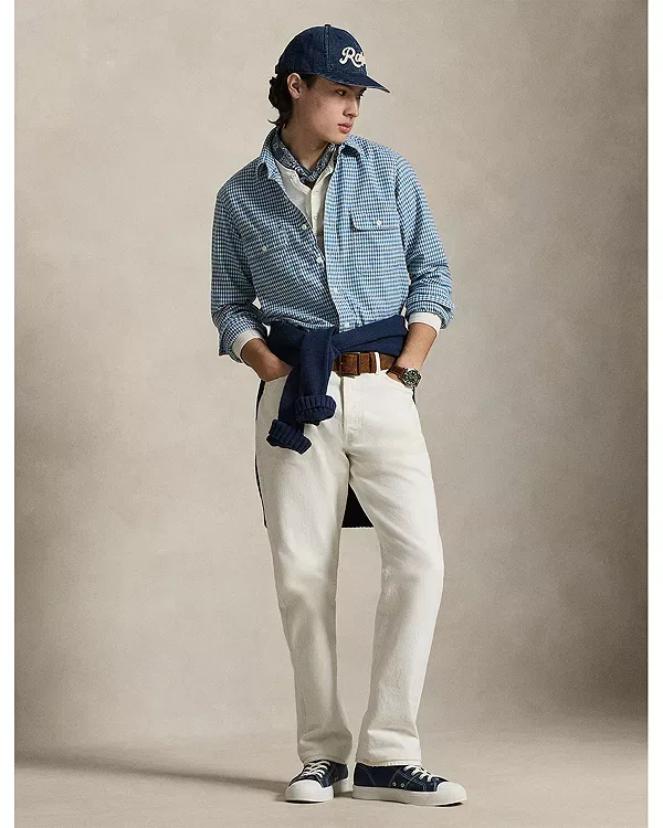 Классическая рабочая рубашка оксфорд, окрашенная индиго. Polo Ralph Lauren, Blue/Cream — фото 2