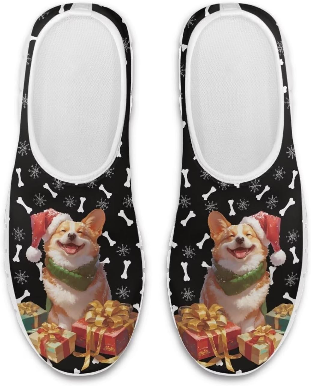 

Кроссовки Belidome Slip On для женщин и мужчин, для ходьбы, бега по дороге и тенниса, низкие, дышащие, сетчатые, Christmas Corgi