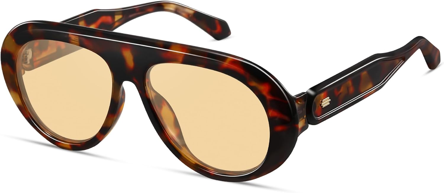 

Большие поляризованные солнцезащитные очки-авиаторы для женщин и мужчин, ретро-очки круглой формы, модные солнцезащитные очки в стиле 70-х, винтажные солнцезащитные очки CL014 Colrea, Tortoise Frame/Light Brown Lenses