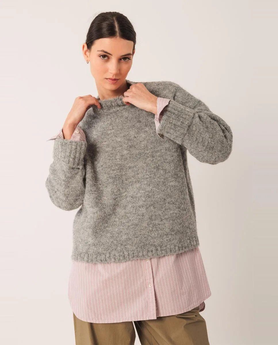 

Женский джемпер с длинным рукавом и воротником Перкинс Indi & Cold, светло-серый