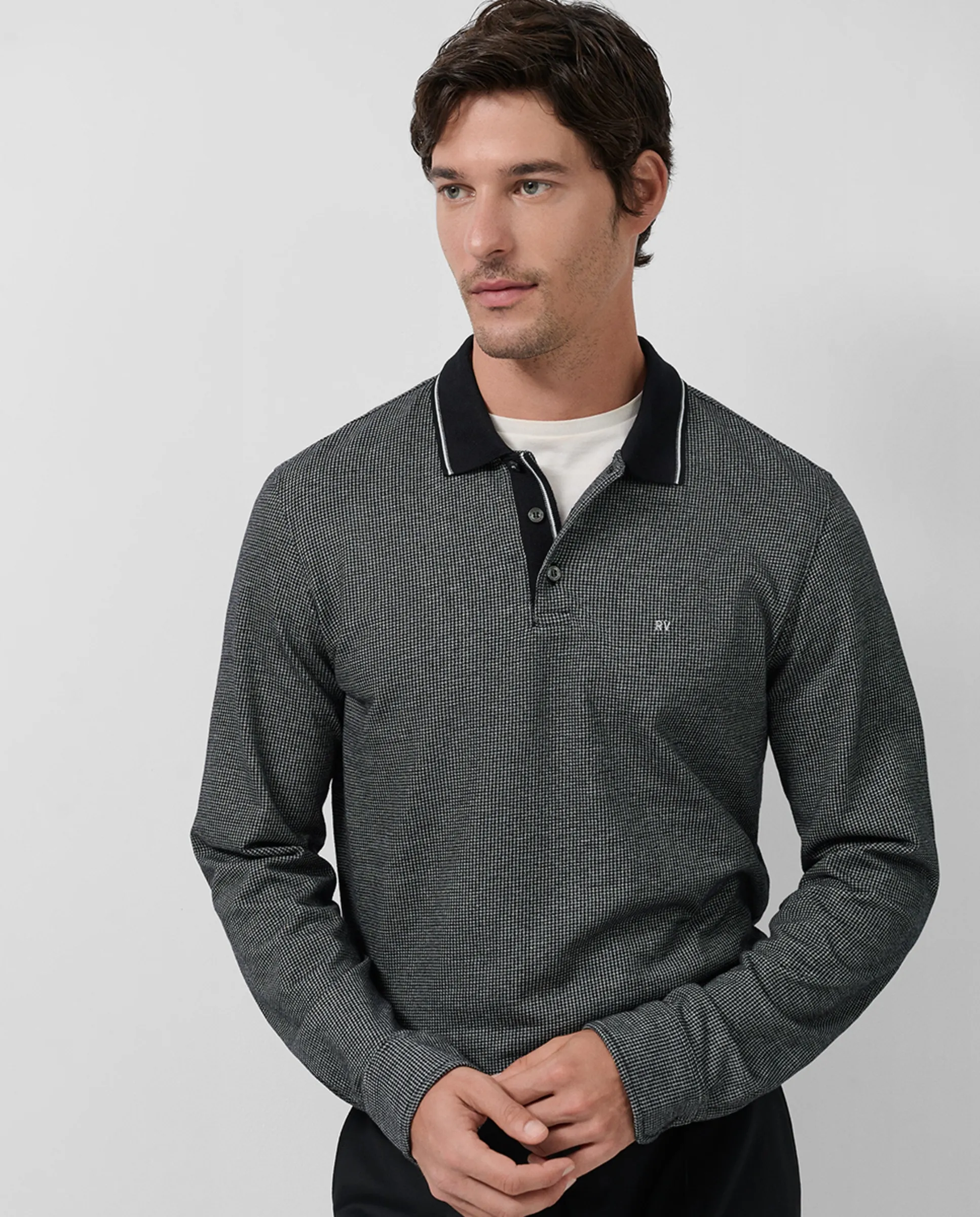 

Мужская поло с длинным рукавом жаккард триколор Roberto Verino, черный