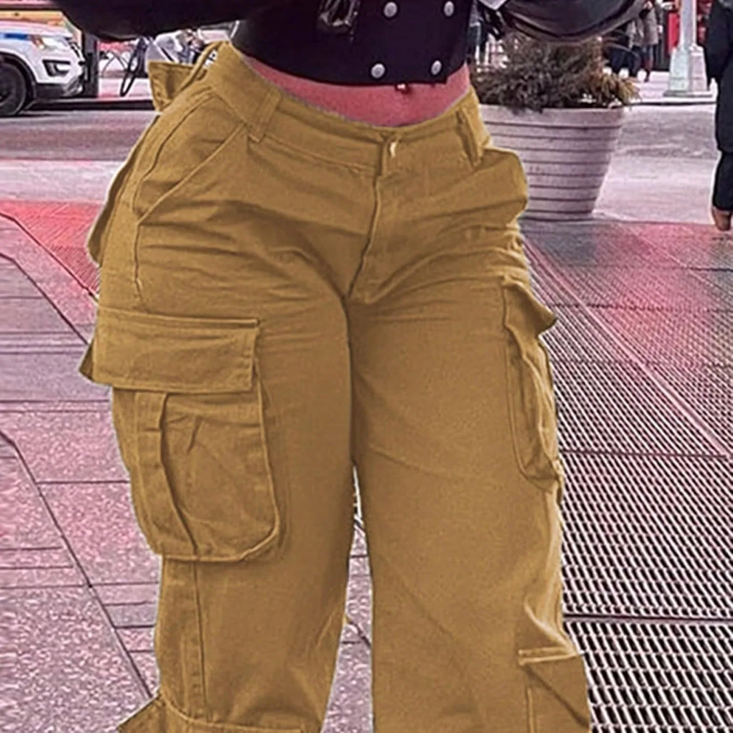 Джинсы карго с завышенной талией, Wide Leg, Khaki — фото 2