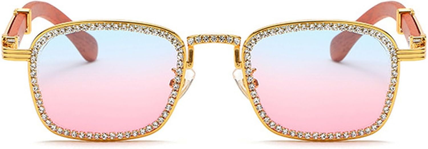 

Винтажные квадратные солнцезащитные очки в стиле панк с деревянными ножками и бриллиантами для мужчин, модные очки в стиле хип-хоп из сплава для женщин, с стразами для вечеринок mincl, Pink&blue